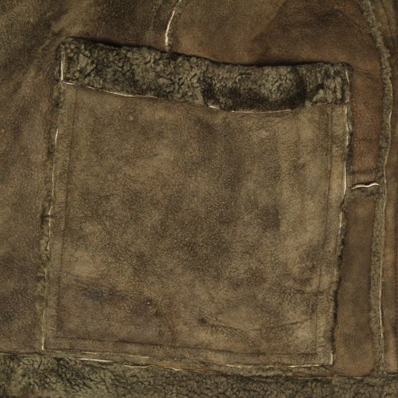 Structure Mens Shearling Coat L Earthy Moss Green Sheepskin Ranch Style Wool - Picture 7 of 8